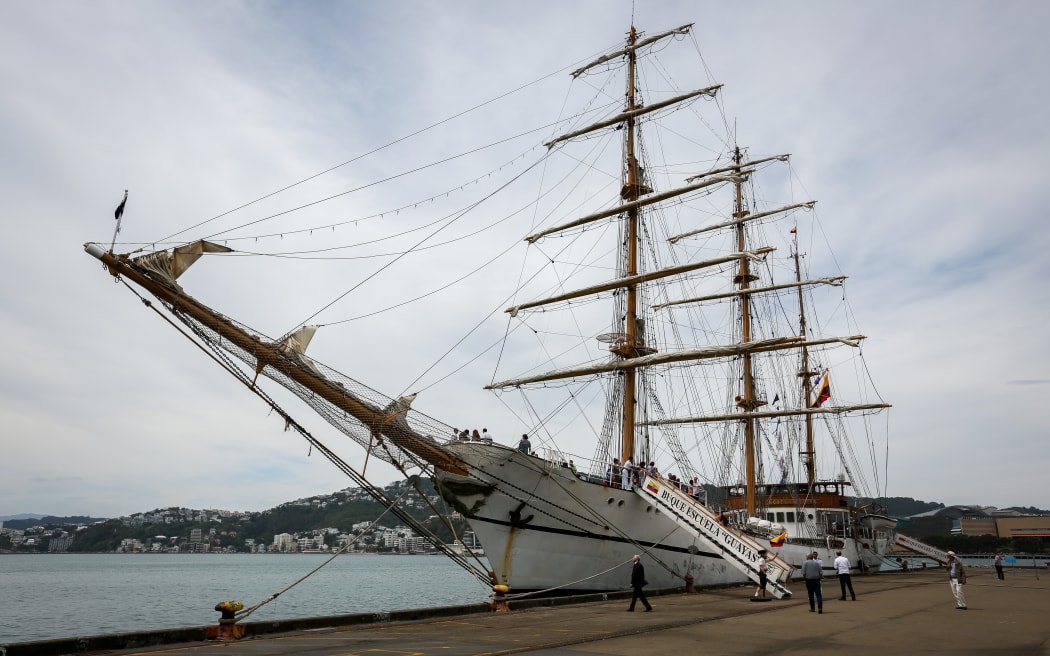 Ecuadorian Navy ship Guayas docking up in Wellington  harbour.