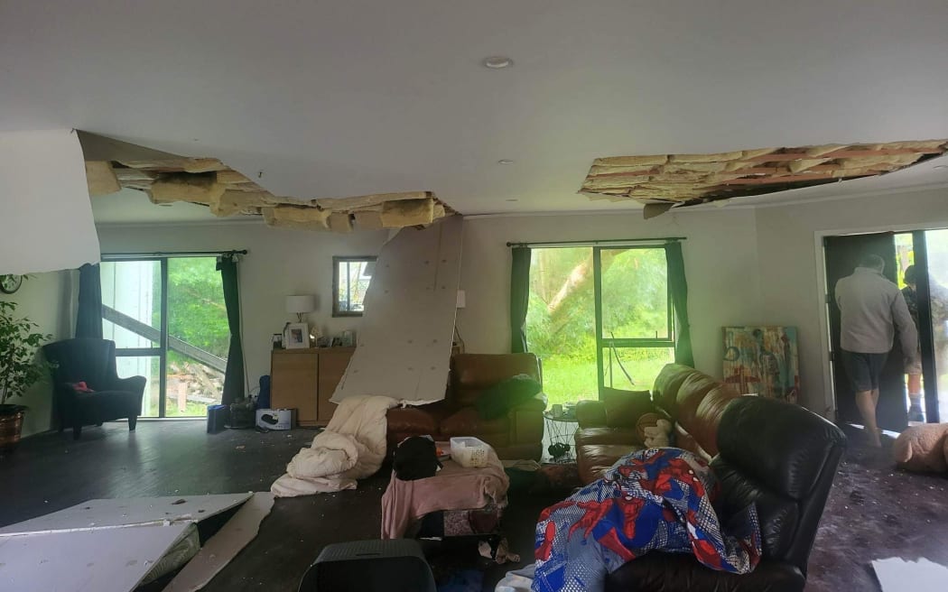 A gum tree fell on a house in Kerikeri during Cyclone Gabrielle's severe gales and rain, damaging the home.