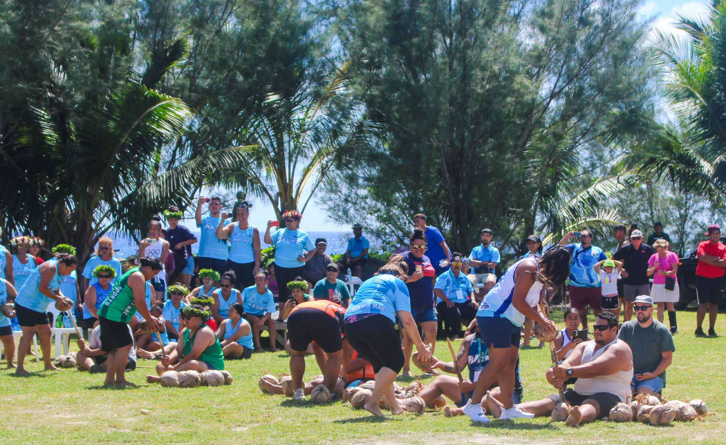 Once the relay was complete teams would husk the coconuts.