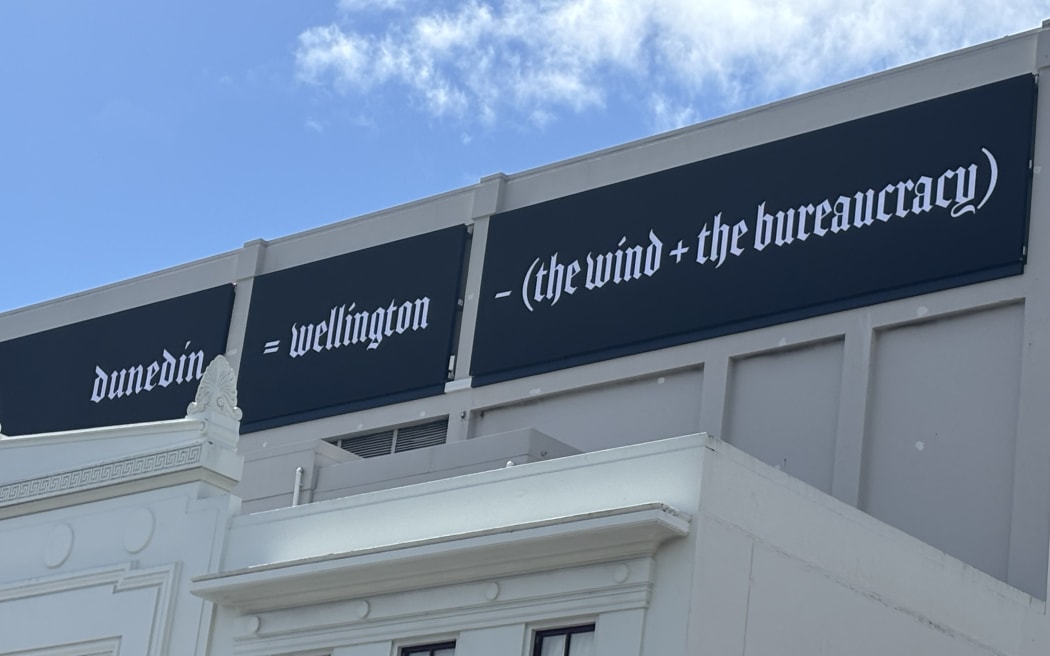 Enterprise Dunedin's marketing campaign on a billboard at Embassy Theatre in Wellington.
