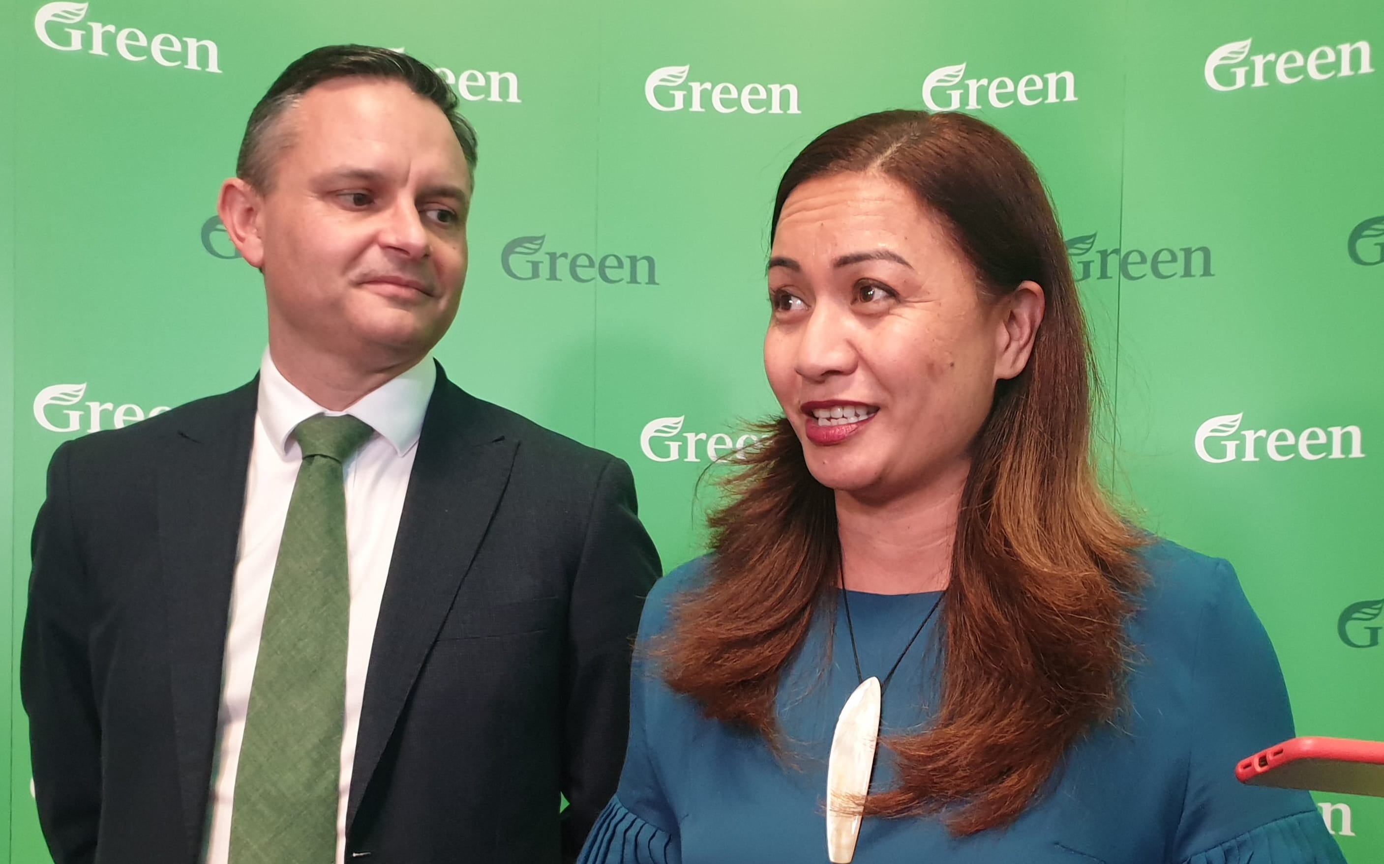 Green Party co-leaders James Shaw and Marama Davidson unveiling the party's agenda if they enter negotiations with Labour after the upcoming elections.
