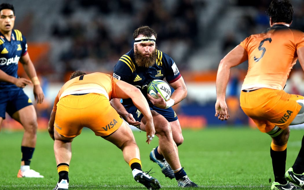 Liam Coltman of the Highlanders in action, during the Super Rugby match between the Highlanders and the Jaguares