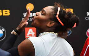 Serena Williams blows a kiss to the crowd following her 1st round win at the ASB Classic.