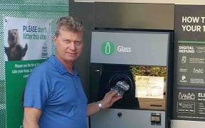 Marty Hoffart at an Australian bottle refund centre