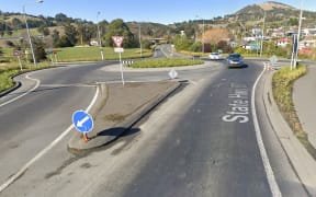The Quarry Road roundabout near the Mosgiel motorway off-ramp where police say a person was assaulted and injured in a road rage incident in June 2025.