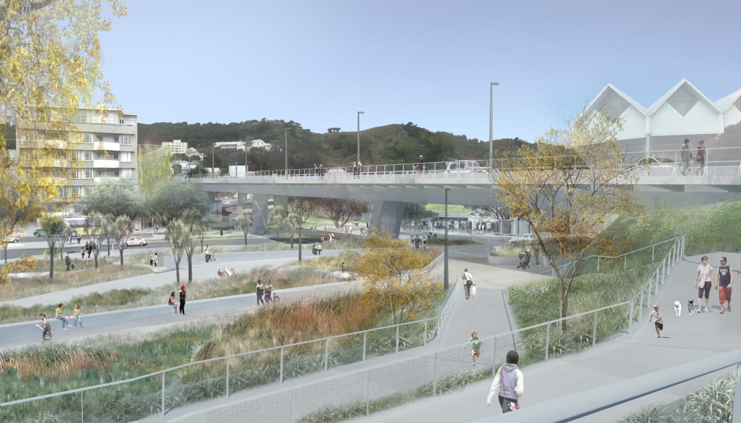 An artist's impression of the proposed Basin Reserve flyover.