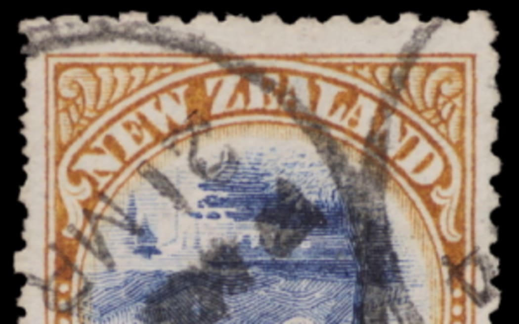 The 1903 4d stamp with an upside-down picture of Lake Taupō.