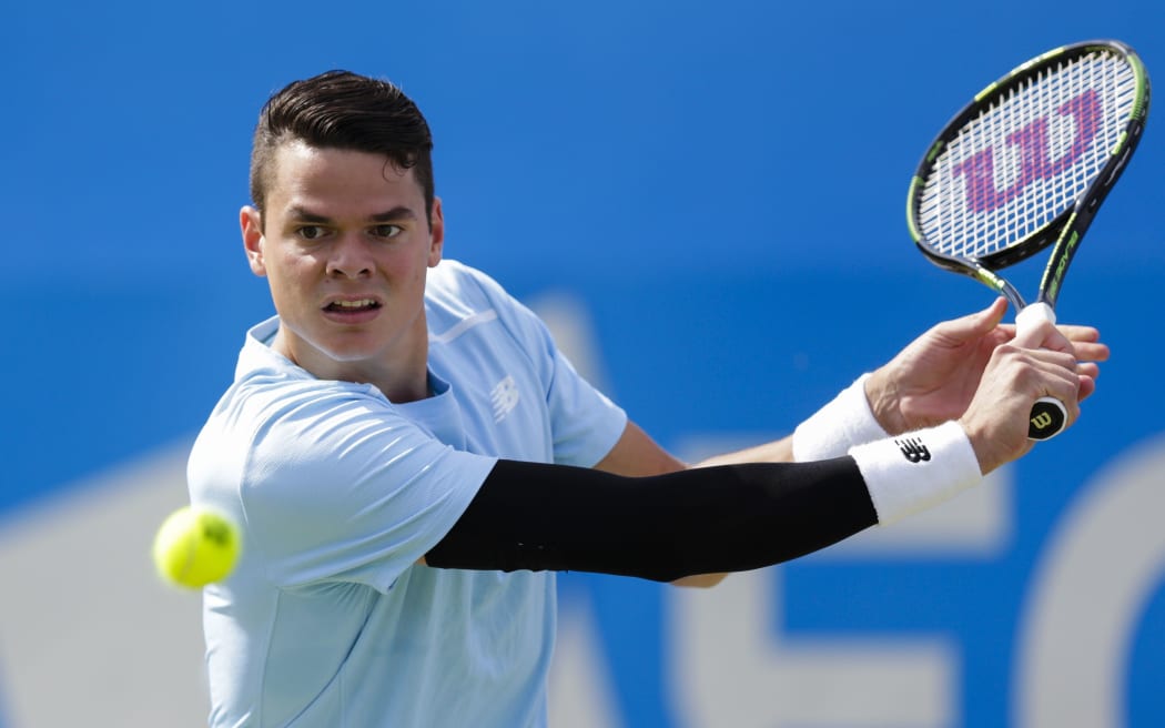 19.06.2015. London, England. Queens Aegon Championship Tennis. Milos Raonic (CAN) versus Gilles Simon (FRA), Quarter Final match. Milos Raonic in action