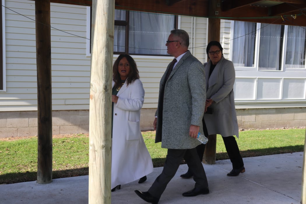 Principal Shona West with Ministers Kelvin Davis and Meka Whaitiri.