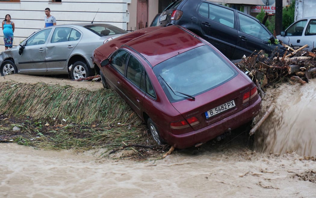 Damaged cars on flooded streets in Varna.
