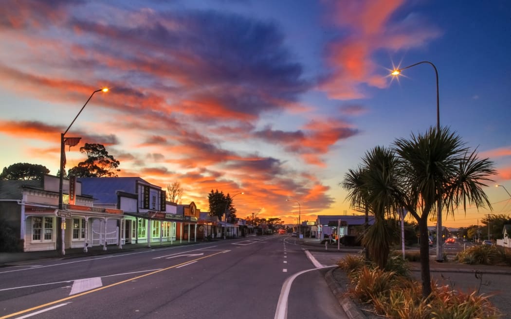 A street in Featherston at sunset