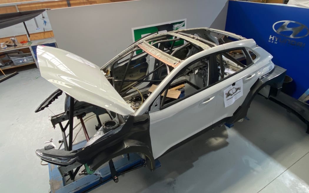 The shell of Hayden Paddon's electric rally car.