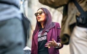 NEW YORK, NEW YORK - APRIL 15: Far-right activist Laura Loomer speaks to the media prior to the beginning of former President Donald Trump's Trial at Manhattan Criminal Court on April 15, 2024 in New York City. Jury selection is set to begin in the former president's criminal trial. Trump faces 34 felony counts of falsifying business records in the first of his criminal cases to go to trial. This is the first-ever criminal trial of a former president of the United States.   David Dee Delgado/Getty Images/AFP (Photo by David Dee Delgado / GETTY IMAGES NORTH AMERICA / Getty Images via AFP)