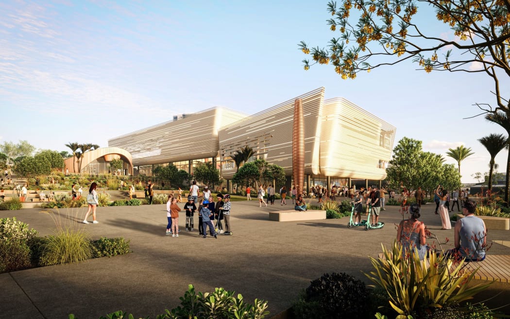 An artist's impression of what the $128.4m civic whare, museum and exhibition centre, in Tauranga will look like.