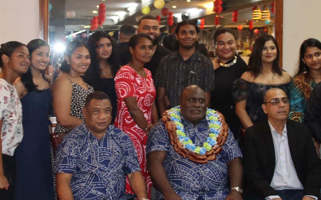 Winners of the 2023 USP Journalism Awards with the PNG Minister for Information & Communication Technology, Timothy Masiu, seated centre, flanked by PINA president Kora Nou on his left and Head of the Journalism Program at USP, Associate Professor Dr Shailendra Singh, at the function on Friday, 24 November 2023.