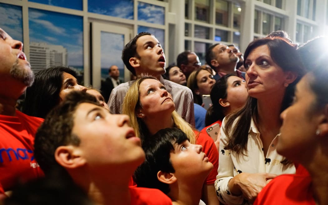 Supporters of Marco Rubio watch results come in.