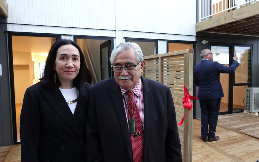 Te Hau Ora O Ngāpuhi chief executive Tia Ashby and kaumātua Fred Sadler check out one of the new apartments at Te Kohekohe.