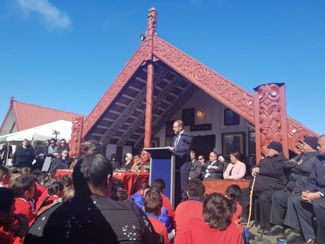 Andrew Little addresses iwi at Whanganui.