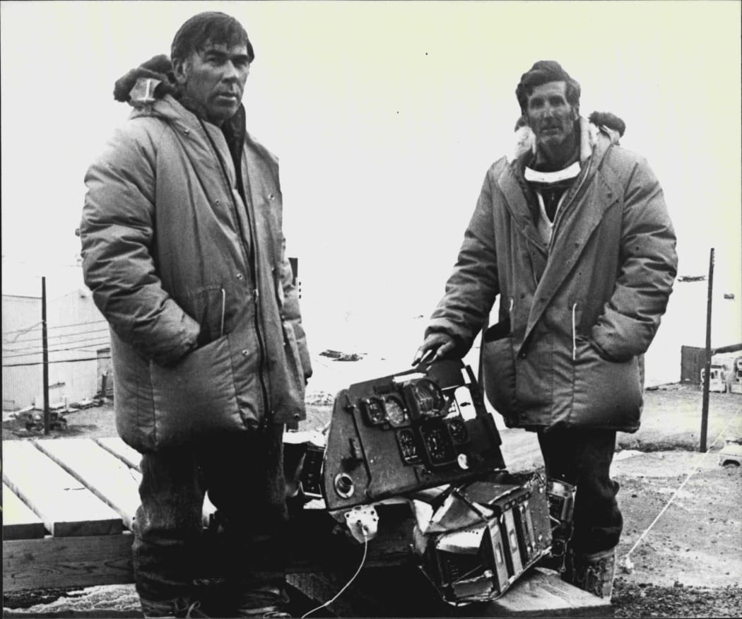 Flight instruments from the crashed Air New Zealand DC10 in Antarctica are inspected at McMurdo Station, 8  December 1979.
