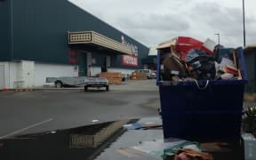 An overflowing skip bin at Bunnings in Lyall Bay.
