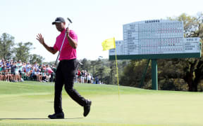Tiger Woods completes his first round at the 2022 Masters.