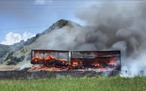 Emergency services were called to State Highway 1 at Waipapa Bay, north of Kaikōura, after a truck fire on 12 January, 2024.