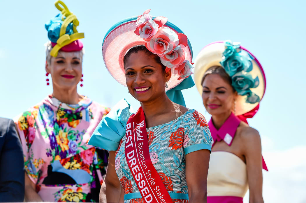 June Xoungman wins the Best Dressed Women during The Christchurch Casino New Zealand Trotting Cup Day, Addington Raceway.