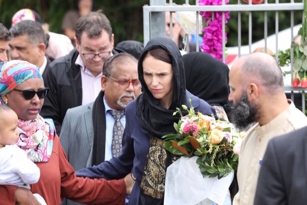 Prime Minister Jacinda Ardern at the Kilbirnie Mosque.