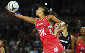 England Roses Geva Mentor in action during a match against the Silver Ferns.