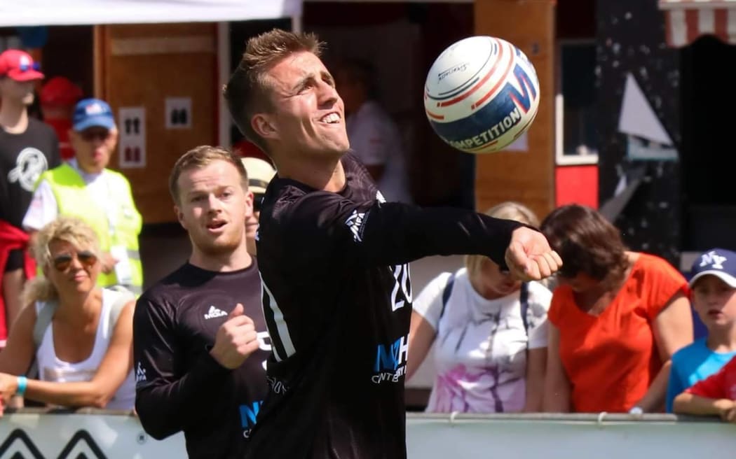 The New Zealand men's fistball team in action at the World Championships in Switzerland
