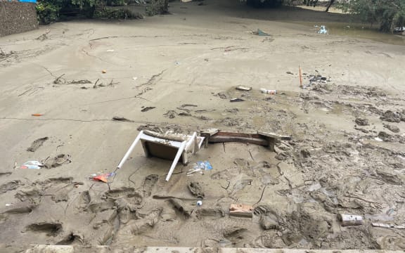 Raipoia Brightwell lives on Marion st, Gisborne. The silt is over a metre deep at their home next to the Waimata river.