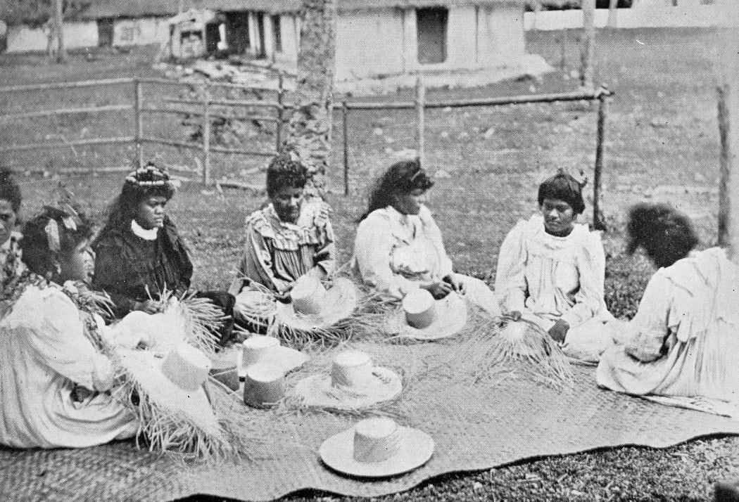 Hat making was an important industry on Niue. Large quantities were made for the New Zealand market. This image appeared in the annual report from the resident commissioner in 1906, and the 1908 report recorded annual hat production at almost 50,000 items.
