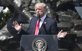 US President Donald Trump speaks in Poland.