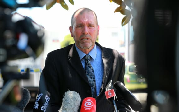 Detective Inspector Scott Beard speaks to media after a homicide on Celtic Crescent in Ellerslie, Auckland.