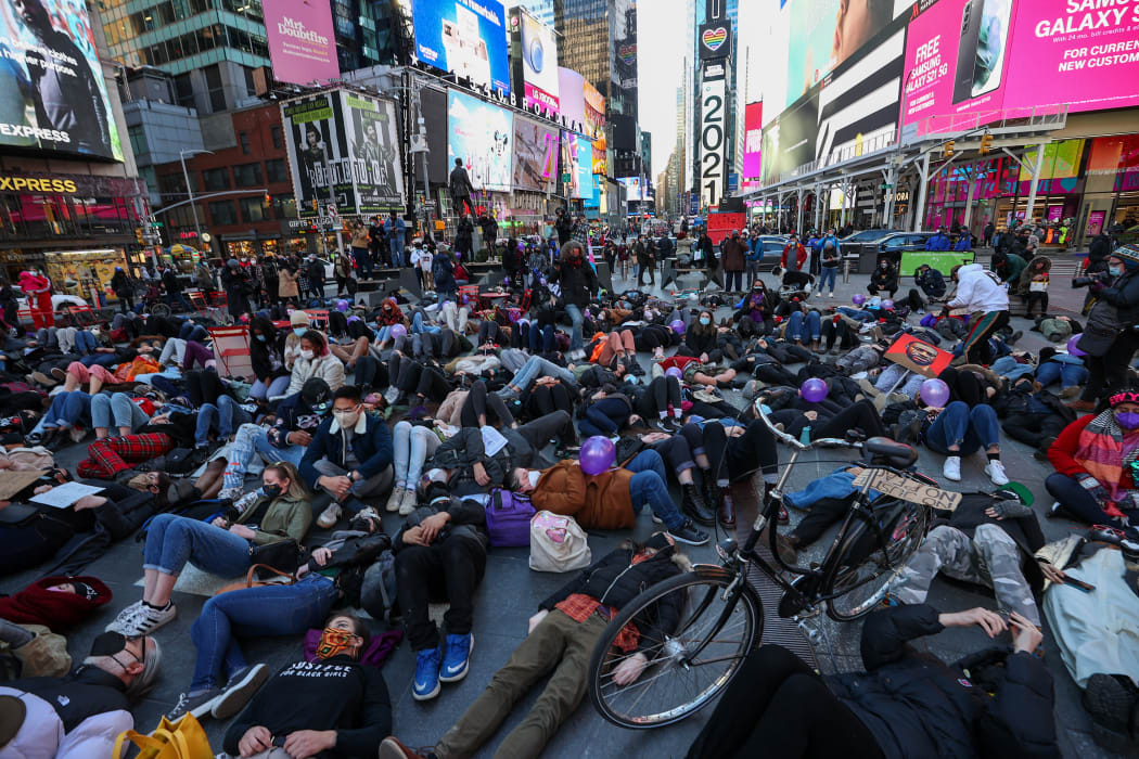 Black Lives Matter protesters gathered at New York City's Times Square and marched on the anniversary of Breonna Taylor's death.