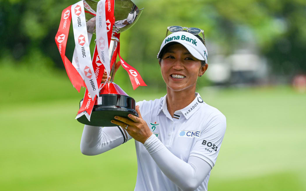Lydia Ko with the trophy after winning the HSBC Women's Championship golf tournament at Sentosa Golf Club in Singapore.