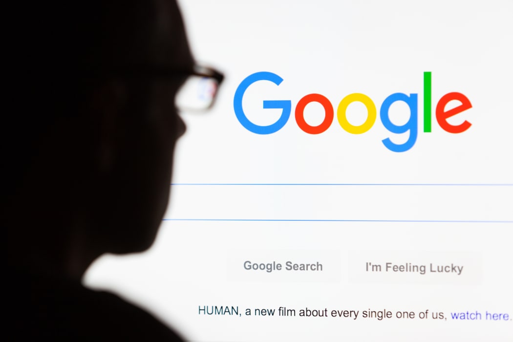 Close-up of the Google.com search homepage on computer.