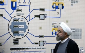 Iranian President Hassan Rouhani at the control room of the Bushehr nuclear power plant.