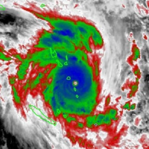 Infrared satellite image of  Cyclone Pam on Saturday 14  March 2015