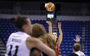 Caitlin Clark of USA shoots against the New Zealand Tall Ferns at the 2026 FIBA World Cup Qualifying Tournament between New Zealand in Puerto Rico.