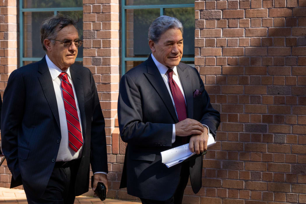 Brian Henry and Winston Peters entering the High Court in Auckland