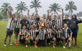 Tupapa Maraerenga celebrate winning the CIFA Cup final in December.