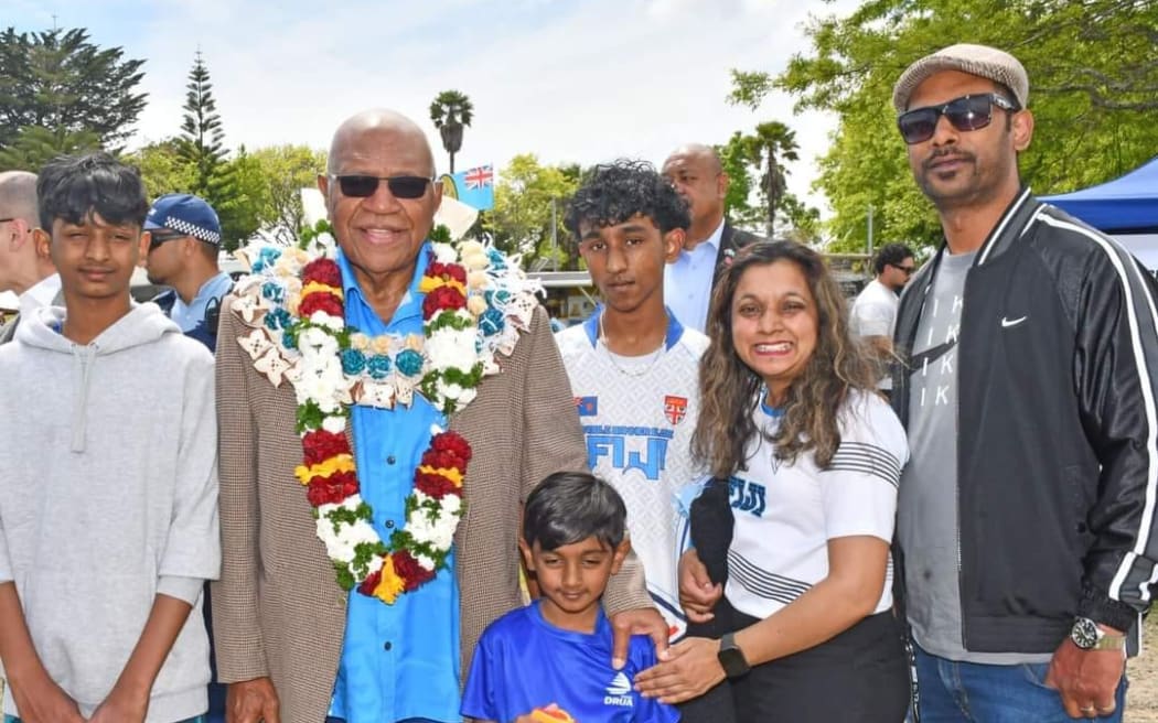 Fijians of Indian descent with Rabuka at the community event in Auckland last month. 20 October 2024
