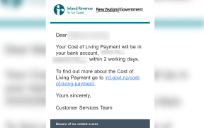 The email from Inland Revenue notifying of a cost of living payment.