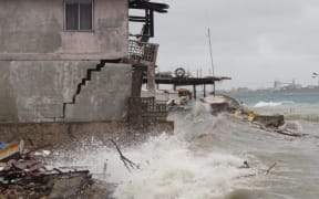 A storm batters Majuro in Marshall Islands in July 2015