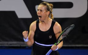 Marina Erakovic celebrates her win.