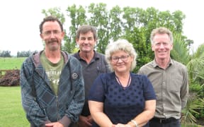 Edgecumbe dairy farmers Greg Malcolm,Alan Law,  Consultant Tonya Greig, Rural Support Trust coordinator Patrick Andrew