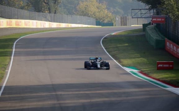 Mercedes driver Valtteri Bottas of Finland driving at Imola 2020.