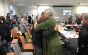 Nelson Rangi, chair at Kahungunu ki Wairarapa, and Masterton Mayor Lyn Patterson after the vote to establish Māori wards in the district.