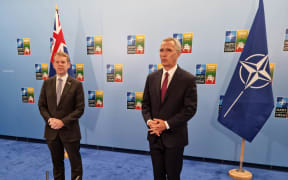 Prime Minister Chris Hipkins and NATO Secretary-General Jens Stoltenberg, NATO summit, Vilnius, Lithuania, 11 July 2023.